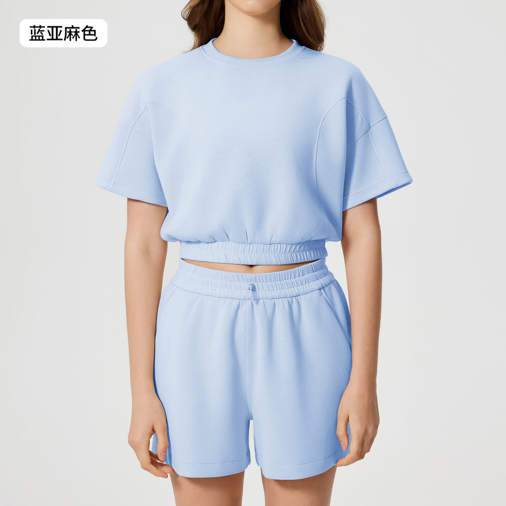 Women's summer casual activewear set: cloud-like air layer, loose fit, slimming, solid color, fashionable fitness yoga two-piece outfit