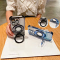 Magnetic magnifying glass stand compatible iphone 17 pro case, apple 16 glitter four-corner airbag shockproof cover