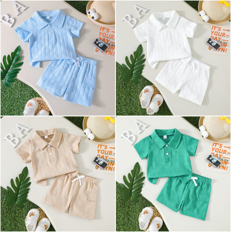 Kids' casual short-sleeve set : summer two-piece outfit for boys - korean style shirt and shorts (sizes for toddlers to young children)