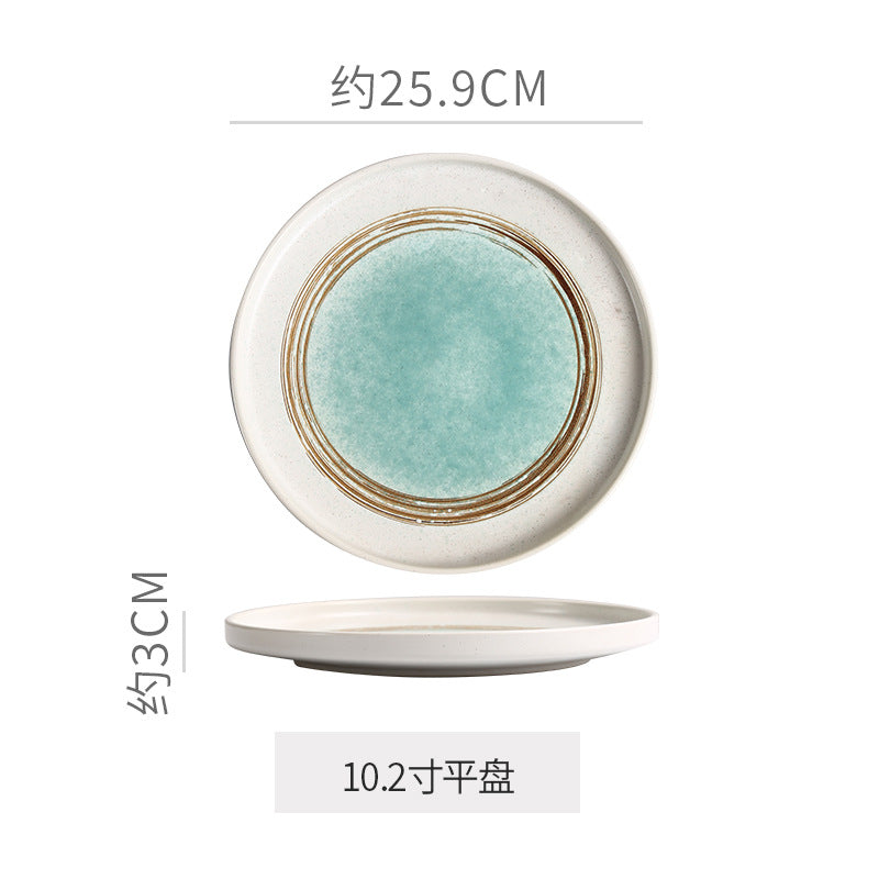 Personalized retro ink style ceramic tableware bowls, plates, dishes, restaurant for home threaded dessert plate, good-looking western dinner plate