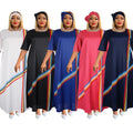 Aliexpress  cross-border supply african plus size european and american women's clothing colorfulstripesdress with headscarf