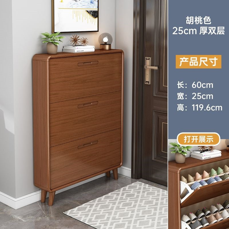 Solid wood shoe cabinet - slim, large capacity, space-saving design for home entryways, small apartments, and modern hallways
