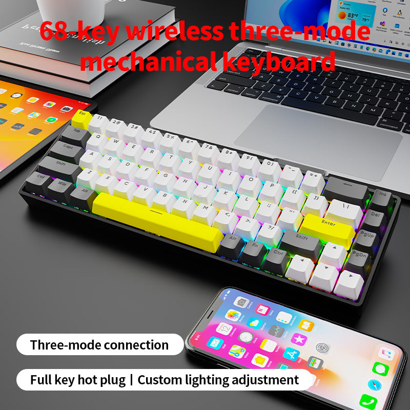 Longweishi ak68 key wireless wired bluetooth three-mode mechanical keyboard customized plug-in pbt game e-sports rgb