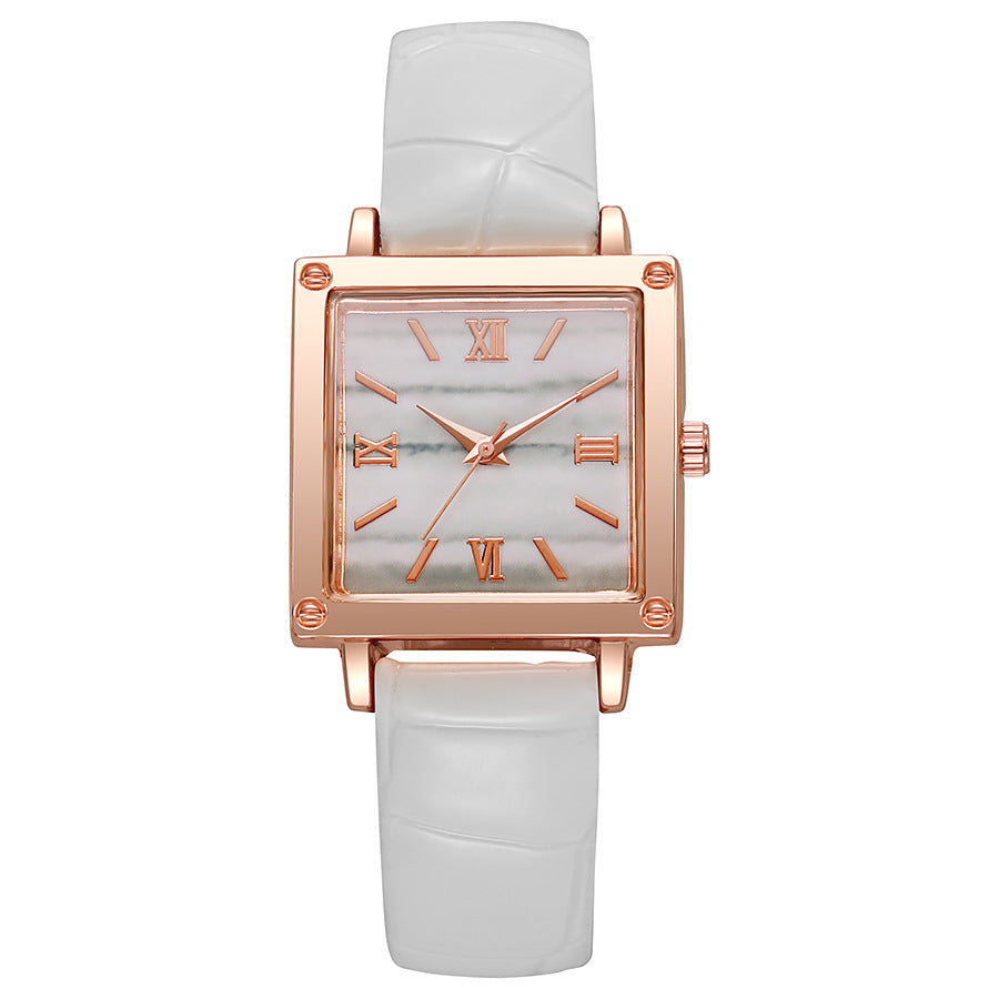 New fashion women's crocodile-embossed leather belt watch - square roman numeral quartz wristwatch for students (export model)