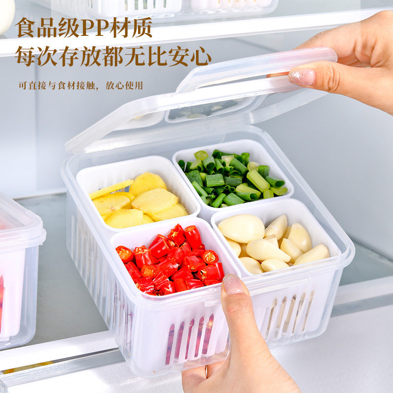 Lecheng chopped green onion box, four-part green onion fresh-keeping box, green onion, ginger and garlic compartment storage box, refrigerator food refrigeration fresh-keeping box