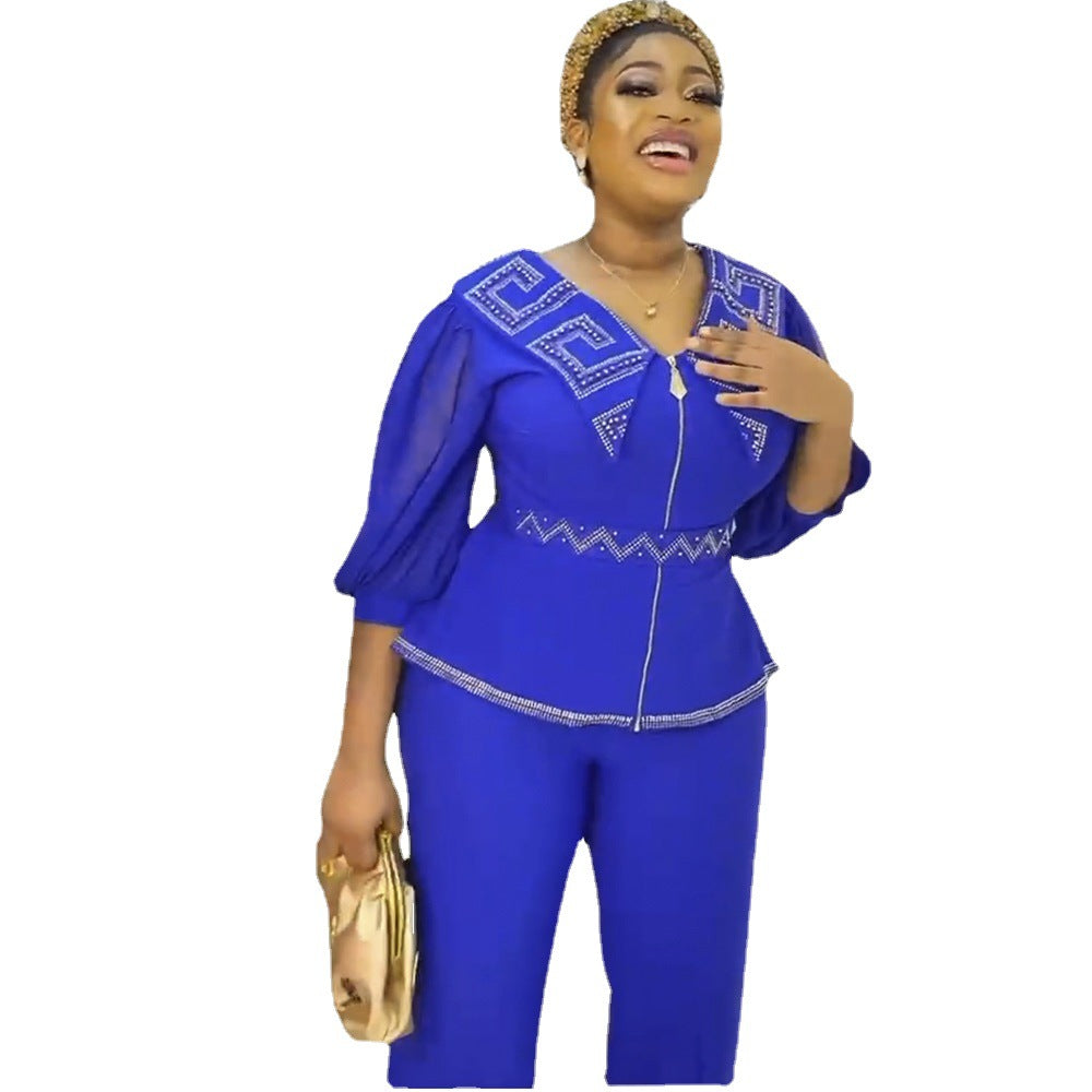 new african women's top and pants two-piece set, plus size, european and american style, export quality, suitable for  and