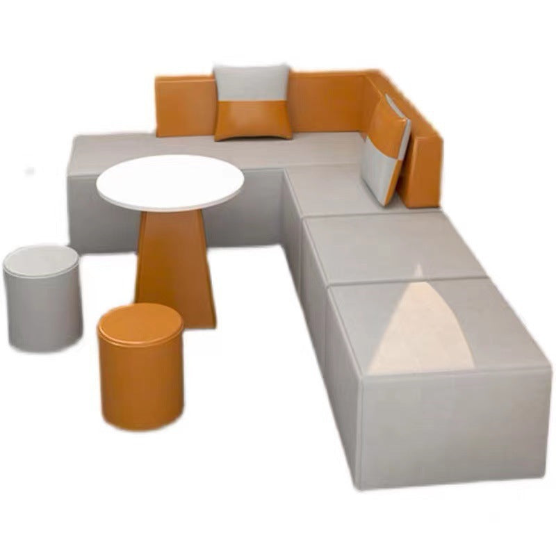 Office reception nappa leather sofa minimalist creative corner sofa waiting area sofa coffee table set