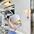 Ins style transparent aurora borealis straw glass bamboo cup good-looking coffee cup portable water cup cup ins style
