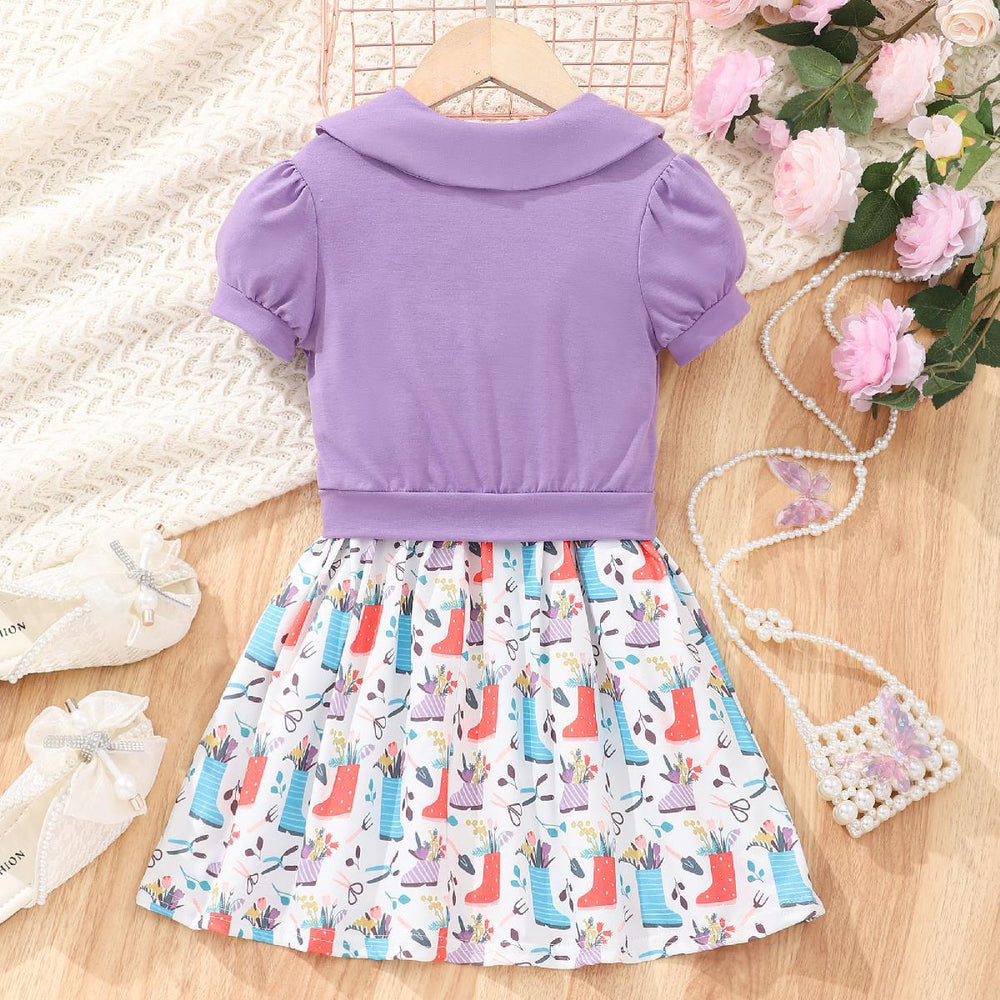 Kids' two-piece set: solid color jacket & printed dress