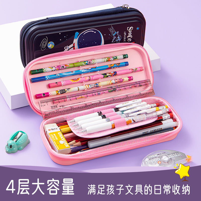 Processing custom stationery box printing logo cartoon primary school student pencil bag wholesale plastic PP waterproof large capacity pencil case