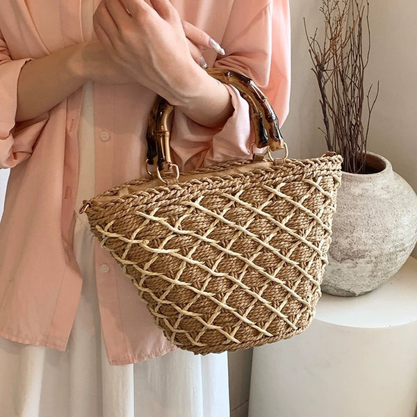 Summer trend versatile hand carry shoulder adjustable messenger bag hand woven seaside vacation foreign style beach bag