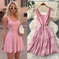 Pure desire style u neck sleeveless knittingcut outdress women's summer k-style purple waist slimming look a-line skirt petites