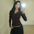 European and american cross-border hot-selling spring new women's solid color fashion v-neck lace trim patchwork waist-defining slim-fit top