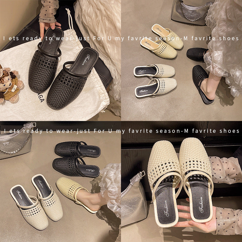 French square toe cut out toe slippers for women summer 2026 new arrivalfashionk-styleclassysenseoutwear shallow half sandals