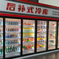 Commercial walk-in cooler and freezer set for bars and restaurants, including beer and beverage refrigeration cabinets
