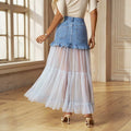Amazon tiktok pinduoduo foreign trade cross-border fashion denim splicing mesh ruffle long skirt