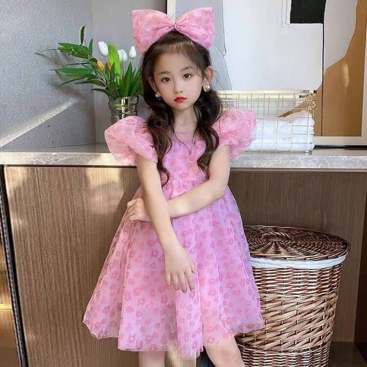 Girls' chic princess dress - korean style, trendy butterfly knot, summer new arrival, fashionable big kids' tulle dress, trendy style
