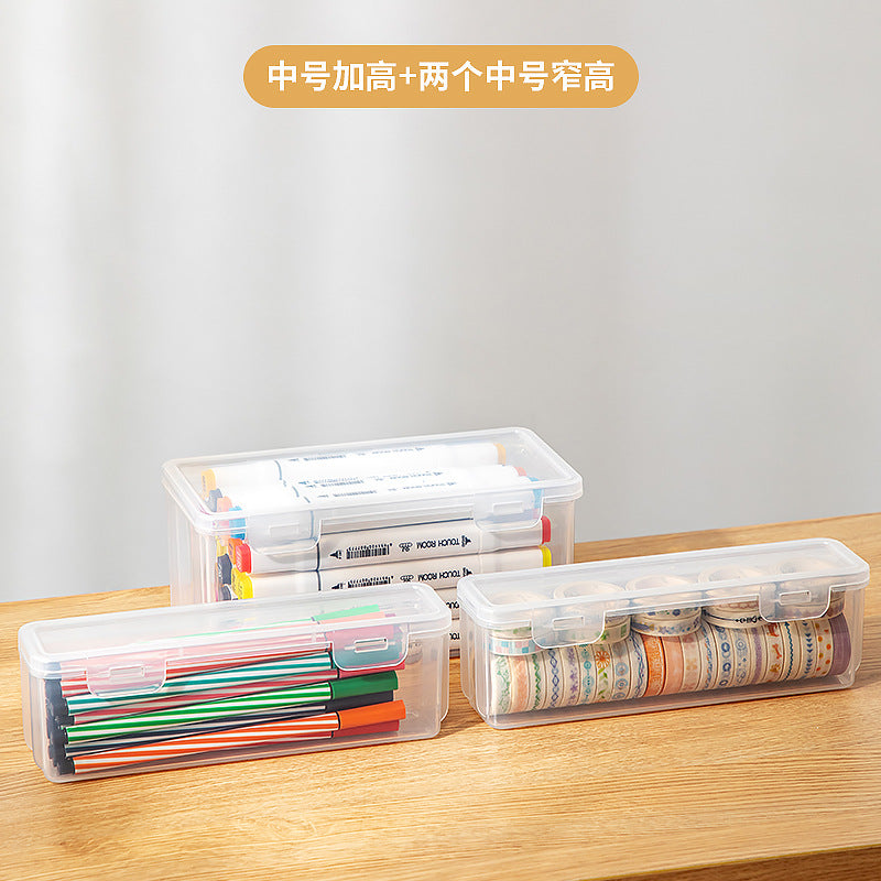 Multifunctional desk storage box Transparent desktop marker Stationery storage box Pencil plastic storage box with lid