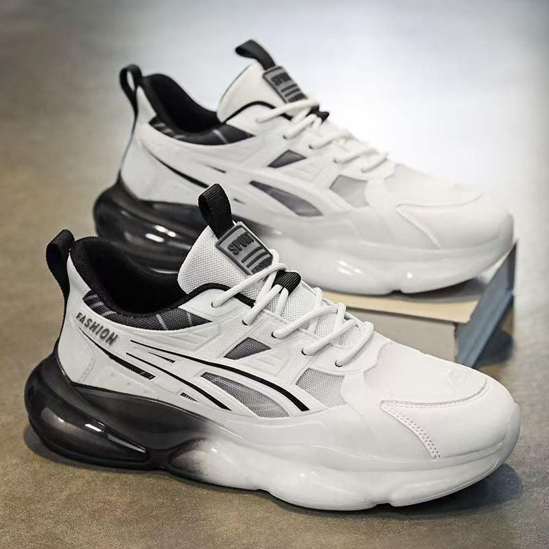 Men's spring casual running shoes - black athletic sneakers for teenagers, junior high students - soft sole, ultra-lightweight, shock-absorbing air cushion running shoes