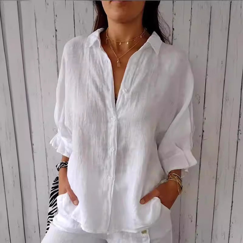 2024 european and american amazon spring collection: european and american cotton linen tie-back design shirt - fashionable long sleeve, light luxury