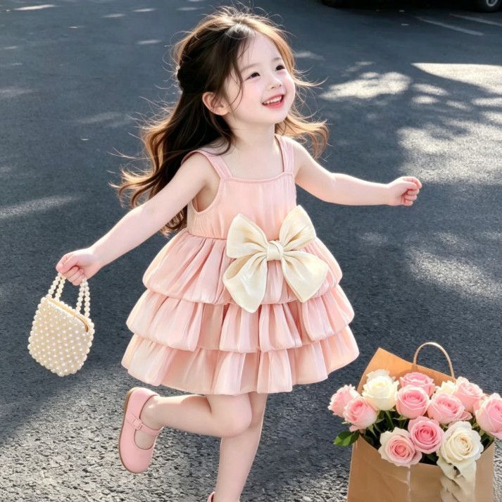 Pink bow tutu dress - girls' summer outfit  - super cute, minimalist, fairy-tale baby sundress
