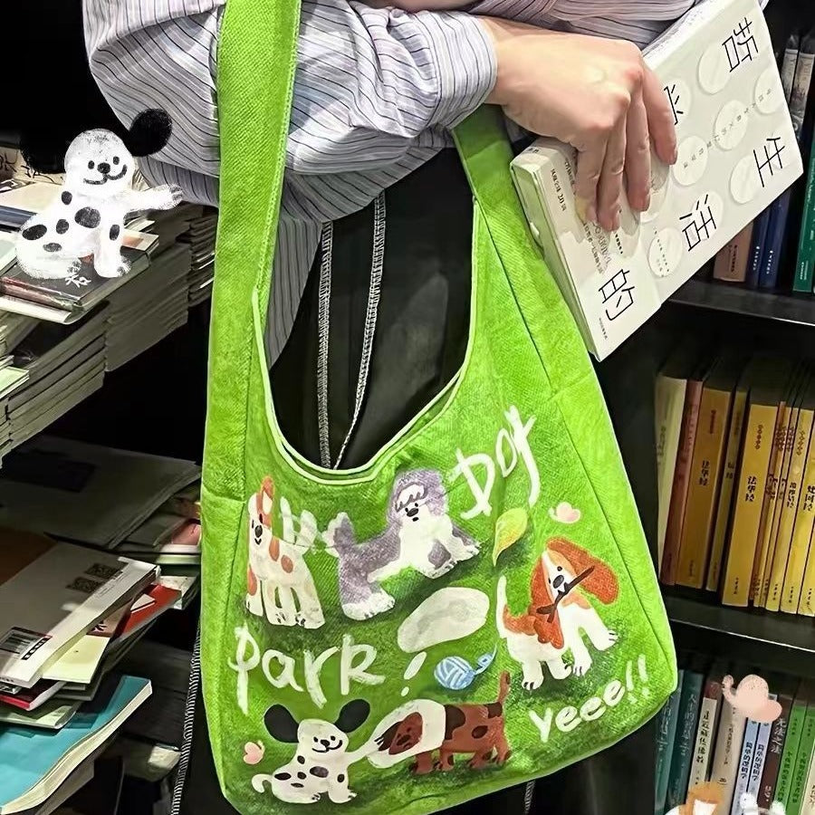 2024new arrival outing puppy shoulder bag easiest for match large capacity canvas bag student work clothing tote bag outing women's bag