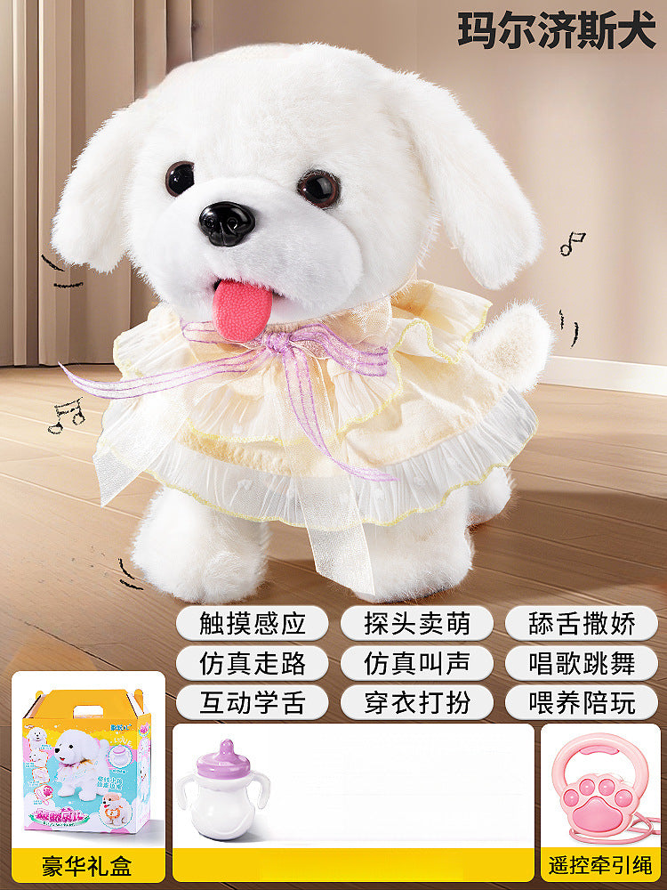 Kids' electric realistic plush toy dog - walks, barks, moves, learns to talk, licks - electronic dog for boys and girls