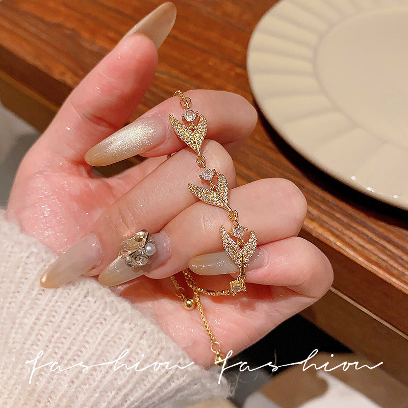 Super fairy micro-embedded zircon bows bracelet for women classy sense of accessible luxury crystal bracelet best selling exquisite pull-out hand jewelry