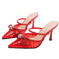 Spring/summer european and american new rhinestone bow high heel sandals transparent pointed toe stiletto heels fashionable elegant export