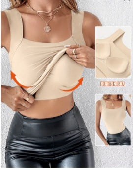 cross-border women's fashion solid color padded bralette top - versatile underwear, loungewear, and u-neck vest