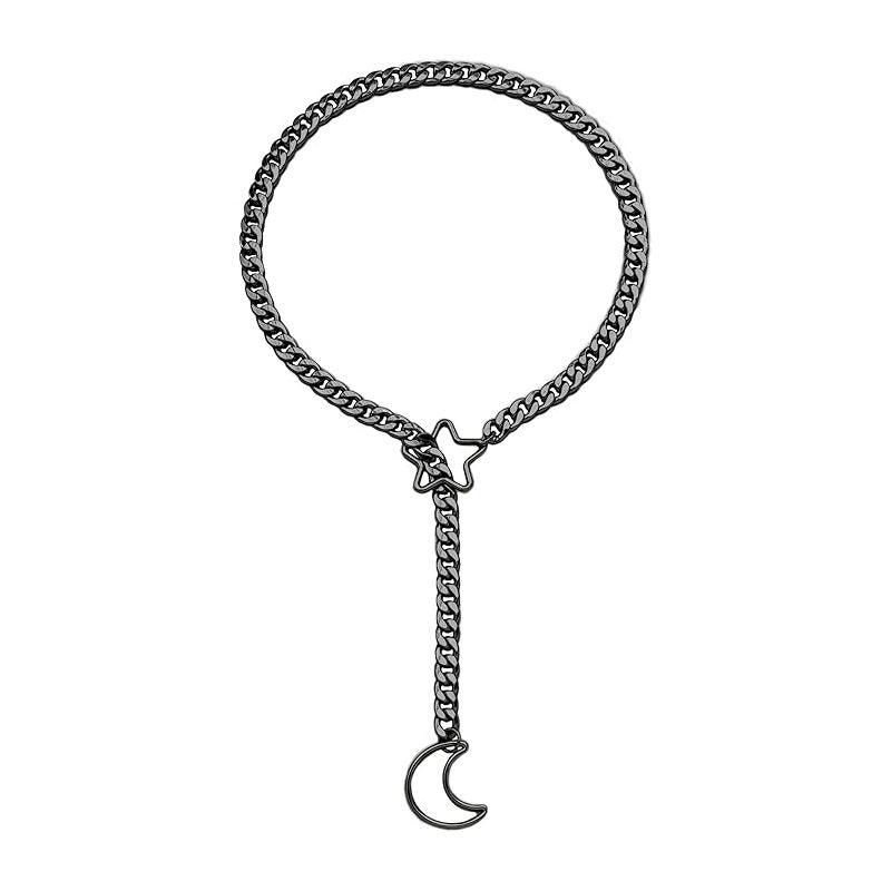 New arrival cross-border golden moon and star necklace punk gothic adjustable cuban lasso y-shaped necklace