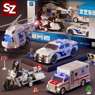 Fire truck ambulance kids' car motorcycle police car toy airplane rescue set - new cross-border gift for boys