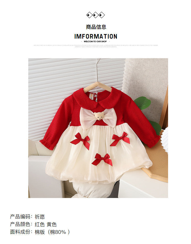 Girls' dress - spring/autumn new arrivals  - korean style, cute & sweet, baby girl adorable bear bow princess dress