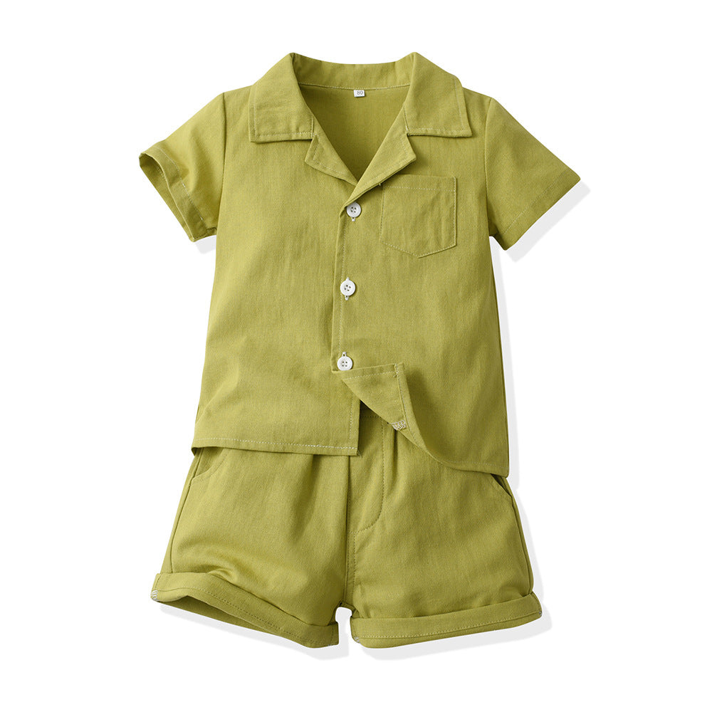 Wholesale boys' clothing sets: new summer styles - dopamine cotton stand collar comfort short-sleeve shirts for boys' summer wear
