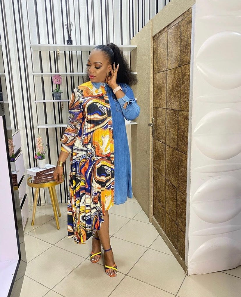Source denim chiffon patchwork unique cutting fashionloose shirt dressfashion african plus size special price