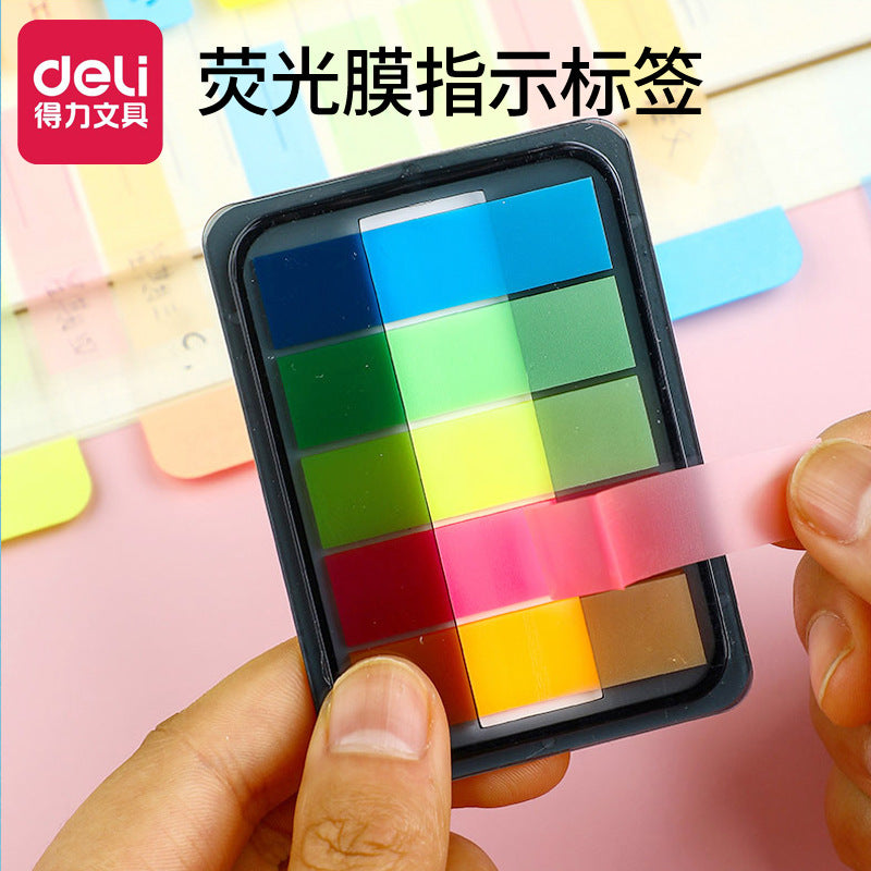 Deli Stationery 9060 Fluorescent Film Indication Label Extraction Box Student Bookmark Classification Stickers Post-it Note Index Stickers