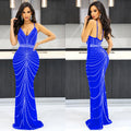 C6388   fashion women's solid color camisole sleeveless rhinestone backless maxi dress