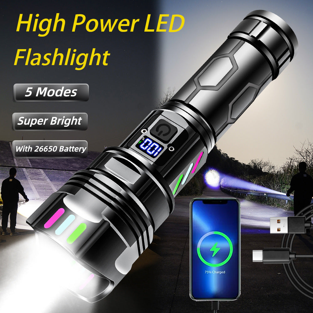 Cross-border explosive multi-functional flashlight outdoor convenient and retractable long-range zoom patrol special long-range flashlight