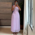 European and american cross-border women's fashion:  autumn new arrival - elegant ruffle-trimmed, cropped waist, purple, slim-fit, sleeveless maxi dress