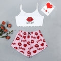 exclusive knitted tank top and camisole set with various pattern prints, comfortable and lightweight women's loungewear pajama set with shorts