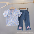 Summer floral dress set for 0-4 year old baby girls - single-breasted skirt, short-sleeve children's summer outfit