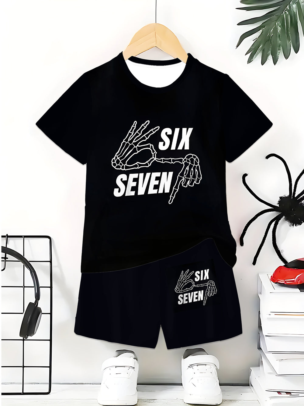 "stylish digital 67 print," perfect for summer wear, boys' outdoor sports t-shirt set