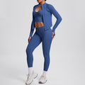 New solid color knitted compression seamless yoga set - quick-dry, breathable, outdoor casual running & fitness 3-piece set