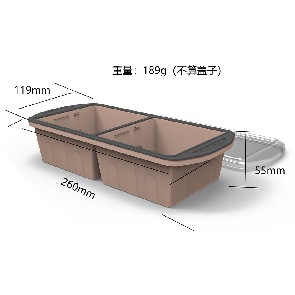 Silicone large ice grid frozen soup with lid hot pot base 2 grids separate soup frozen storage box silicone ice cube mold