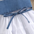 new product girl fashion style socialite pure color short-sleeved patchwork petticoat tie back denim camisole suit