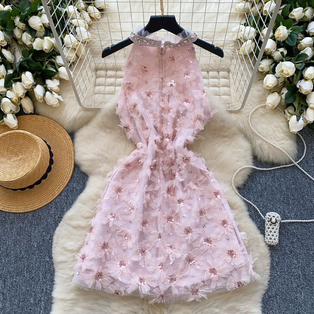Korean style "chaebol daughter" inspired sequin dress - sleeveless halter neck, a-line, and cinched waist