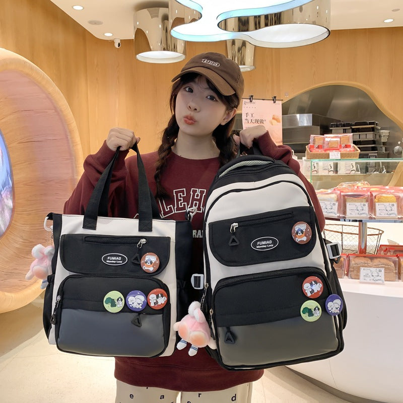 New middle and high school student schoolbag large-capacity backpack simple leisure burden reduction backpack handbag tutoring bag