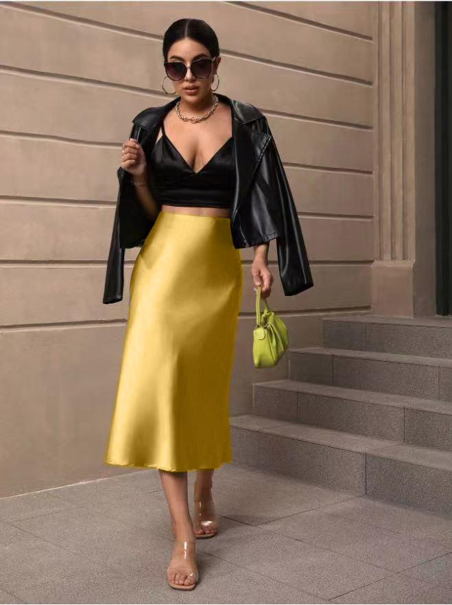 Hip-covering fishtail skirt satin satin mid-length skirt spring and summer new arrivalfashion cross-border women's clothing manufacturer direct