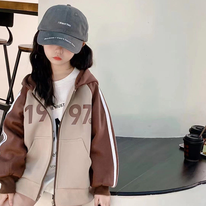 Girls' fall sweatshirt  new stylish children's autumn and winter hooded fleece-lined kids' top, girls' spring and autumn style (big girls)