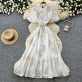 Korean style pink lantern sleeve mesh dress - women's summer sequin waist a-line elegant commute maxi dress